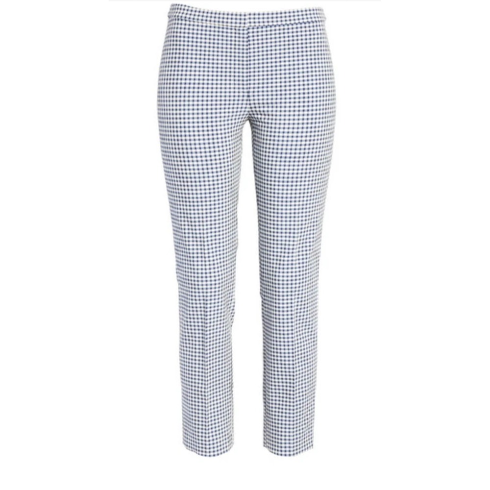 Theory Womens Gingham Cropped Pants 6 Coastal Quiet Luxury Blue and White